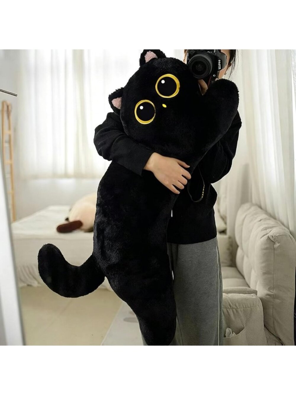 Giant 35" Black Cat Plush Toy - Jumbo Soft Body Pillow, Perfect Gift for Kids